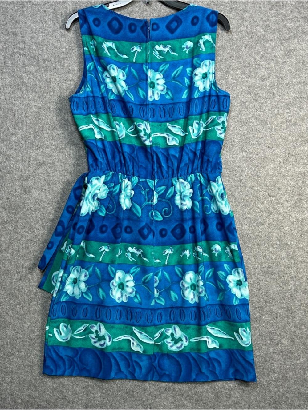 Sag Harbor Size 14 Blue Green Floral Sleeveless Faux Wrap Dress Tie Waist Zipper - Picture 5 of 7